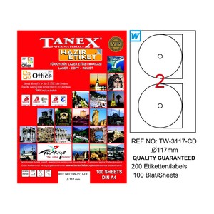 TANEX 3117 LASER CD ETİKETİ 117mm 2x100 200 ADET