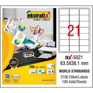 EKSTRAFİX 5021 LASER ETİKET 63x38mm 21x100 2100 ADET