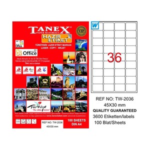 TANEX 2036 LASER ETİKET 45x30mm 36x100 3600 ADET