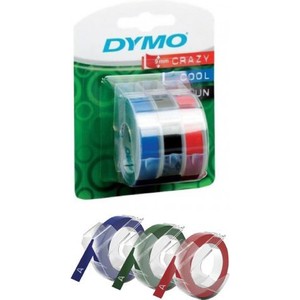 DYMO KABARTMA ŞERİT 9mmx3m SİYAH-KIRMIZI-MAVİ 3LÜ BLİSTER