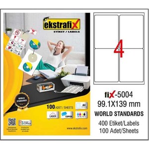 EKSTRAFİX 5004 LASER ETİKET 99.1x139mm 4x100 400 ADET