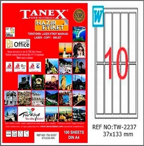  TANEX 2237 LASER ETİKET 37x133mm 10x100 1000 ADET