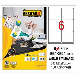 EKSTRAFİX 5006 LASER ETİKET 99.1x93.1mm6x100 600 ADET