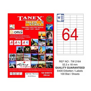  TANEX 2164 LASER ETİKET 52x18mm 64x100 6400 ADET