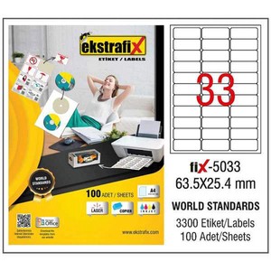  EKSTRAFİX 5033 LASER ETİKET 63.5x254mm 33x100 3300 ADET