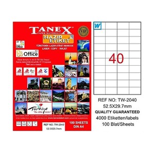 TANEX 2040 LASER ETİKET 52x29mm 40x100 4000 ADET