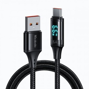 MCDODO CA-1080 DİJİTAL TYPE-C VE USB GİRİŞLİ ŞARJ KABLOSU SİYAH 6A 1.2M