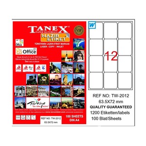 TANEX 2012 LASER ETİKET 63x72mm 12x100 1200 ADET