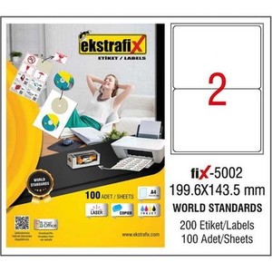 EKSTRAFİX 5002 LASER ETİKET 199.6x143.5mm2x100 200 ADET