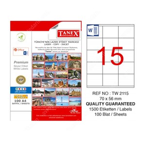 TANEX 2115 LASER ETİKET 70x56mm 15x100 1500 ADET