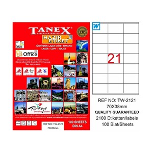 TANEX 2121 LASER ETİKET 70x38mm 24x100 2400 ADET