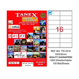  TANEX 2216 LASER ETİKET 105x35mm 16x100 1600 ADET