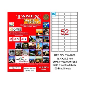 TANEX 2052 LASER ETİKET 46x21mm 52x100 5200 ADET