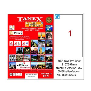 TANEX 2000 LASER ETİKET 210x297mm 1x100 100 ADET