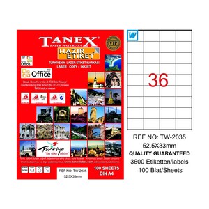 TANEX 2035 LASER ETİKET 52x33mm 36x100 3600 ADET