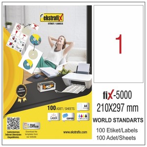 EKSTRAFİX 5000 LASER ETİKET 210x297mm 1x100 100 ADET