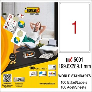 EKSTRAFİX 5001 LASER ETİKET 199x289mm 1x100 100 ADET